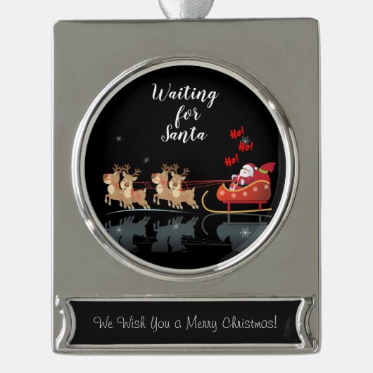 Wir warteten Sankt Ho! Ho! Ho! Winterurlaub Banner-Ornament Silber (Vorderseite)