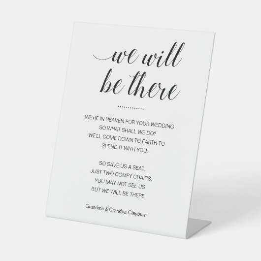 Wir werden dort Gedenksitze mit Namen für Hochzeit Sockelschild (Vorderseite)