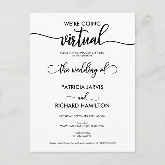 Wir werden eine virtuelle Online-Hochzeitseinladun Postkarte (Vorderseite)