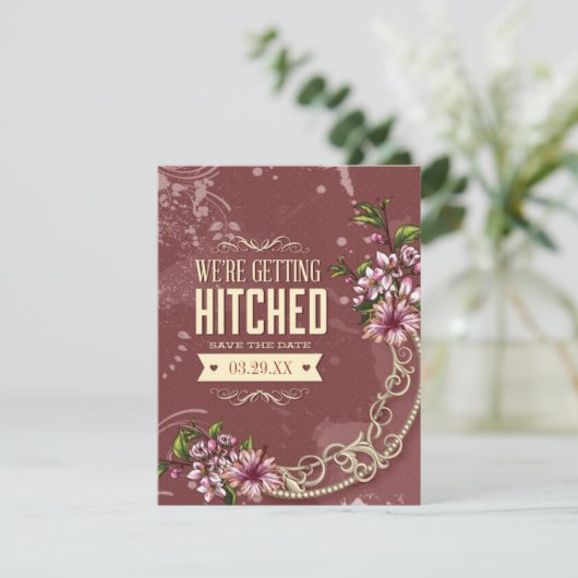 Wir werden Hitched Wedding Save the Date (Stehend Vorderseite)