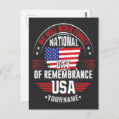 Wir werden niemals den Nationalfeiertag der Erinne Postkarte (Vorne/Hinten)