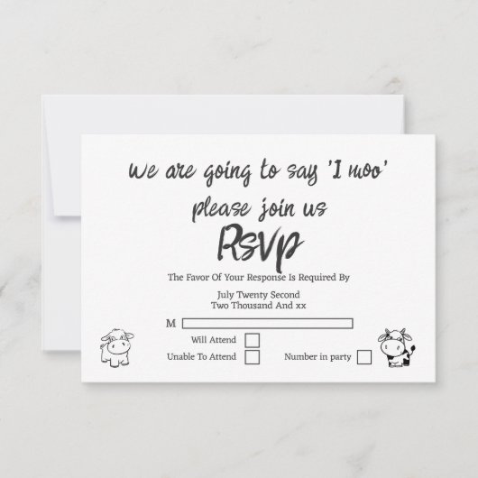 Wir werden sagen, ich Moo UAWG Wedding RSVP Karte (Vorderseite)