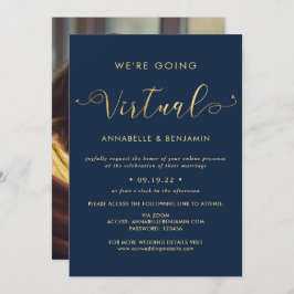 Wir werden Virtual Navy & Gold Wedding Foto Einladung