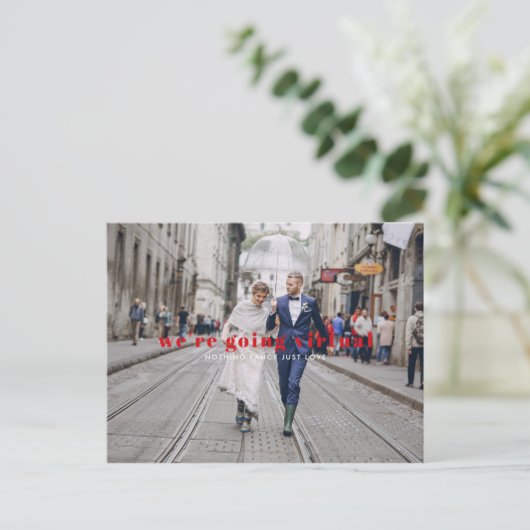 Wir werden virtuell | Einladung zur virtuellen Hoc Postkarte (Stehend Vorderseite)