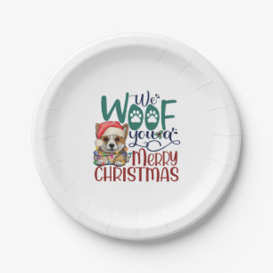 Wir woof You a Frohe Weihnachten - Funny Corgi Dog Pappteller