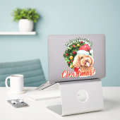 Wir woof You Frohe Weihnachten Apricot Farbe Poodl Aufkleber (Laptop auf Schreibtisch)