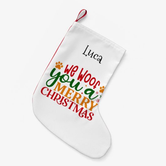 Wir wuchten dir ein frohes Weihnachtsfest mit Hund Kleiner Weihnachtsstrumpf (Vorderansicht (hängend))