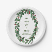 "Wir wünschen dir.." Traditioneller Holly Wreath Pappteller (Vorderseite)