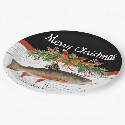 Wir wünschen Euch ein wirklich fliegendes Fischfil Pappteller (Schrägansicht)