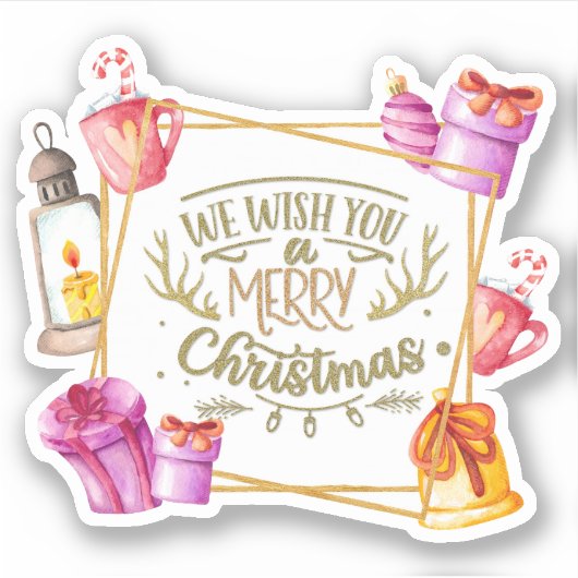 Wir wünschen Ihnen ein frohes Weihnachtsrosa und L Aufkleber (Vorderseite)