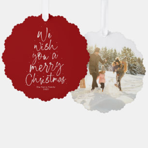 Wir wünschen Ihnen ein frohes Weihnachtsrot ein Fo Ornament Karte