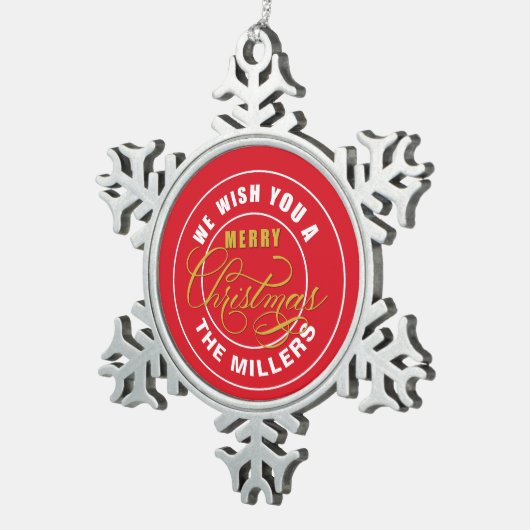 Wir wünschen Ihnen einen frohen Weihnachtsfest-Ind Schneeflocken Zinn-Ornament (Rechts)