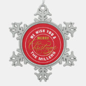Wir wünschen Ihnen einen frohen Weihnachtsfest-Ind Schneeflocken Zinn-Ornament (Vorderseite)