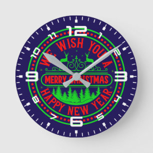 Wir wünschen Ihnen frohe Weihnachten Glück im neue Runde Wanduhr