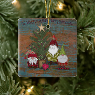 Wir wünschen Ihnen frohe Weihnachten Gnomes Ku Keramikornament