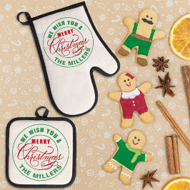 Wir wünschen Ihnen frohe Weihnachten Ofenhandschuh & Topflappen-Set