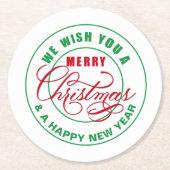 Wir wünschen Ihnen frohe Weihnachten rot und grün Runder Pappuntersetzer (Vorderseite)