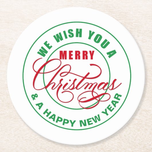 Wir wünschen Ihnen frohe Weihnachten rot und grün Runder Pappuntersetzer (Vorderseite)