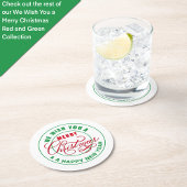 Wir wünschen Ihnen frohe Weihnachten rot und grün Runder Pappuntersetzer