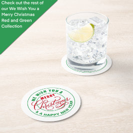 Wir wünschen Ihnen frohe Weihnachten rot und grün Runder Pappuntersetzer