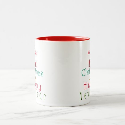 "Wir wünschen Ihnen frohe Weihnachten" Zweifarbige Tasse (Mittel)