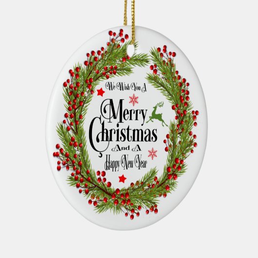 Wir wünschen Ihnen frohen Weihnachten runde Keramikornament (Rechts)