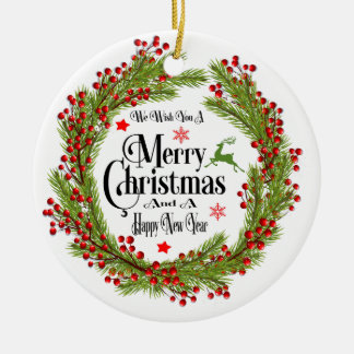 Wir wünschen Ihnen frohen Weihnachten runde Keramikornament
