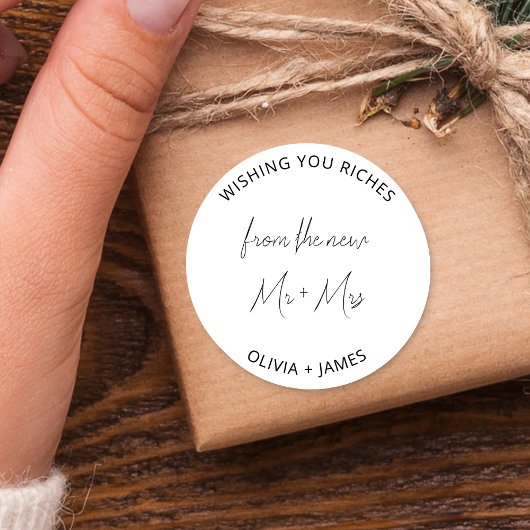 Wir wünschen Ihnen viel von der neuen Mr. Wedding Runder Aufkleber