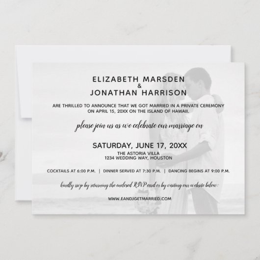 Wir wurden gerade Empfang Herr-Frau Foto Just Einladung (Rückseite)