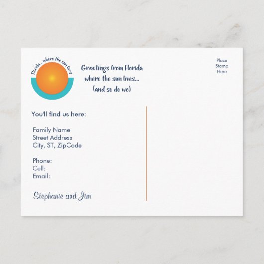 Wir zogen nach Florida Beach Ankündigungspostkarte (Rückseite)