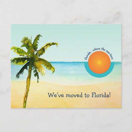 Wir zogen nach Florida Beach Szene Änderung der Ad Ankündigungspostkarte (Vorderseite)