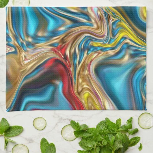 Wirbel aus abstraktem Marmor, aquamarin türkisblau Geschirrtuch (Gefaltet)