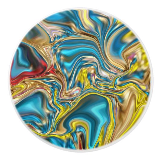 Wirbel aus abstraktem Marmor, aquamarin türkisblau Keramikknauf (Vorderseite)