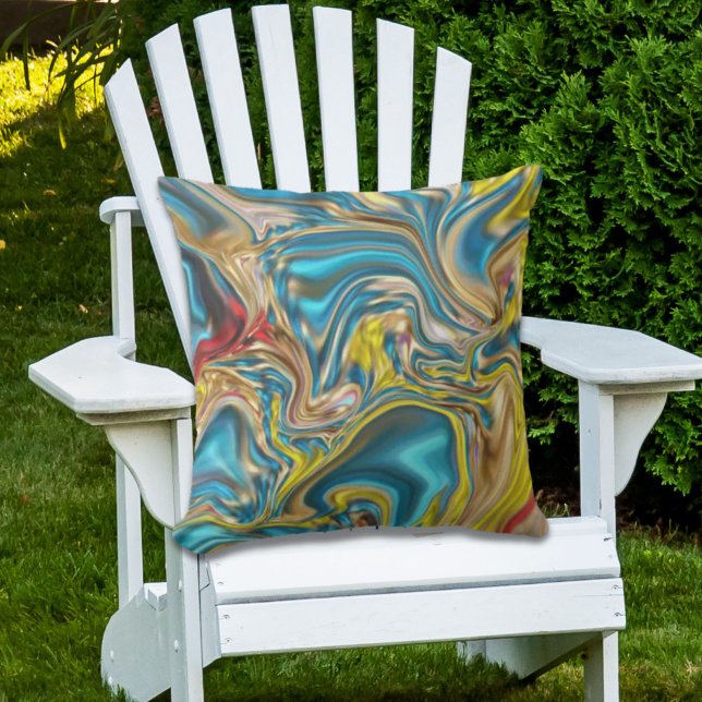 Wirbel aus abstraktem Marmor, aquamarin türkisblau Kissen (abstract marble swirls yellow teal turquoise blue outdoor pillow)
