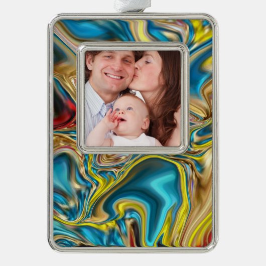 Wirbel aus abstraktem Marmor, aquamarin türkisblau Rahmen-Ornament Silber (Vorderseite)