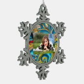 Wirbel aus abstraktem Marmor, aquamarin türkisblau Schneeflocken Zinn-Ornament (Links)