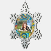 Wirbel aus abstraktem Marmor, aquamarin türkisblau Schneeflocken Zinn-Ornament (Rechts)