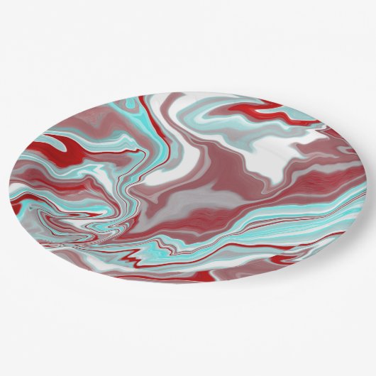 Wirbel aus aquamarinem, burgunischem, rotem und we pappteller (Schrägansicht)