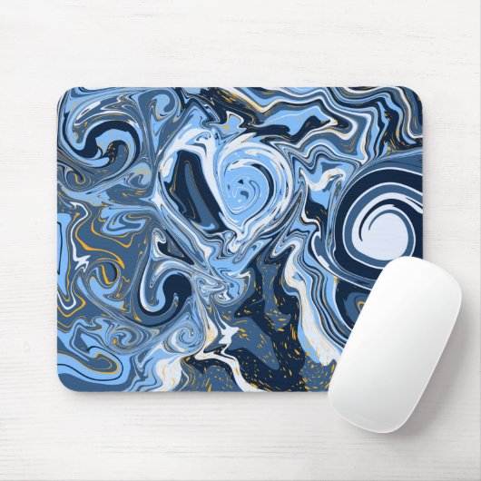 Wirbel aus blau, goldfarben und weißem Fluid-Art M Mousepad (Mit Mouse)