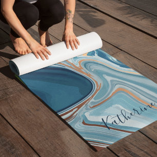 Wirbel aus blau-goldfarbenem Marmor Ohm-Symbol Yogamatte