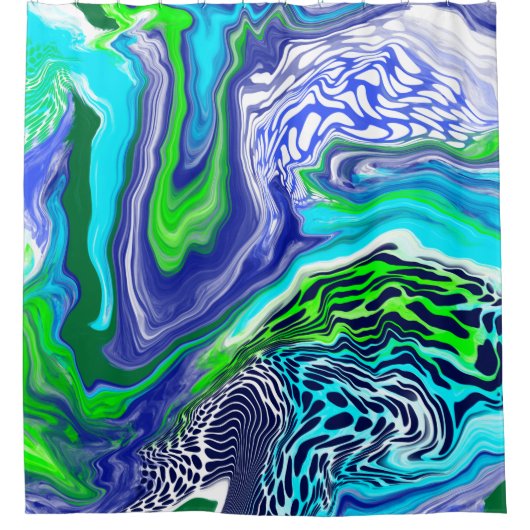 Wirbel aus blauem und grünem Marmor Duschvorhang (Vorderseite)