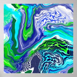 Wirbel aus blauem und grünem Marmor Poster