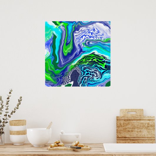 Wirbel aus blauem und grünem Marmor Poster (Küche)