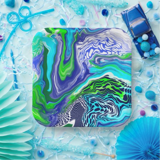 Wirbel aus blauem und kaltem grünem Marmor - Gebur Pappteller (Party)
