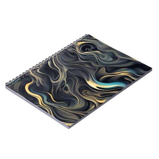 Wirbel aus Goldrauchen auf schwarz Notizblock (Linke Seite)