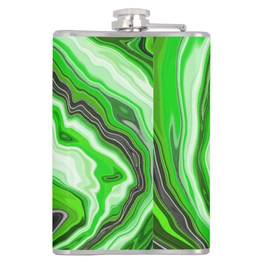 Wirbel aus grünem und schwarzem Marmor Fluid Art Flachmann (Rückseite)