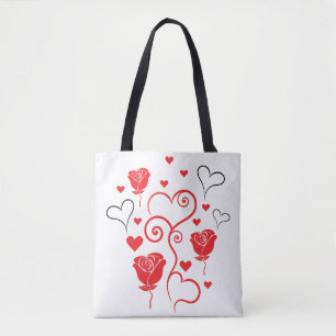 Wirbel aus Herzen und Rosen Tasche