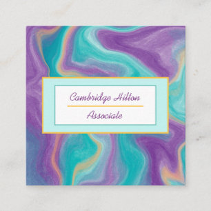 Wirbel aus lila, Gold und Blauem Marmor Quadratische Visitenkarte