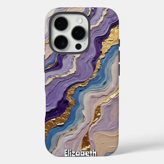 Wirbel aus lila und blauem Marmor mit Gold Case-Mate iPhone Hülle (Rückseite)