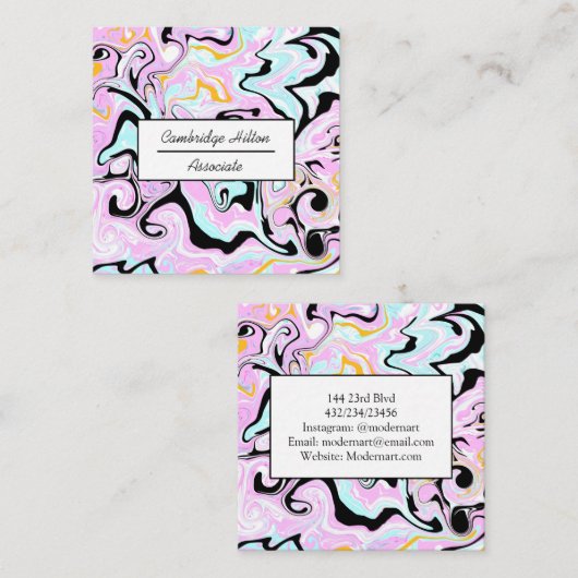 Wirbel aus rosa, goldfarbenem, schwarzem und blaue quadratische visitenkarte (Vorne/Hinten)